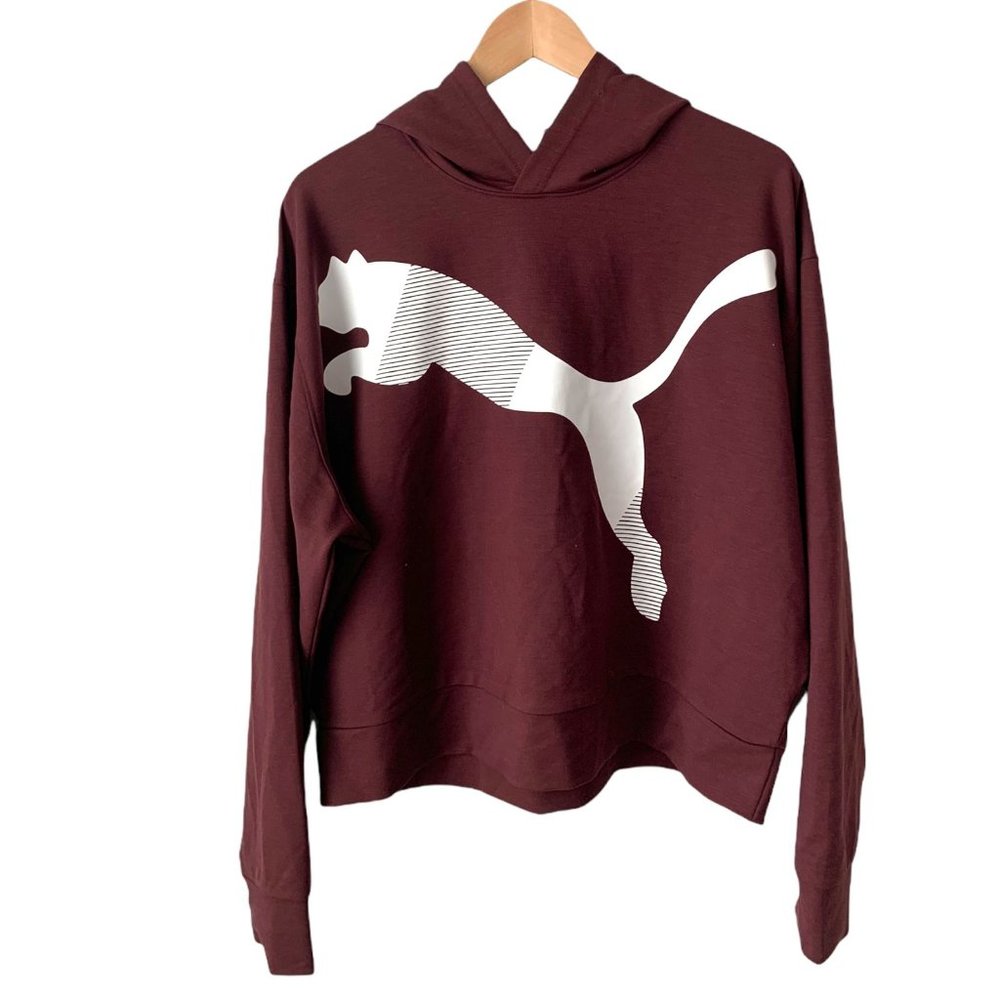 Puma Women's Maroon Red Wine Modern White Sports Logo Hoodie Large - Picture 3 of 8